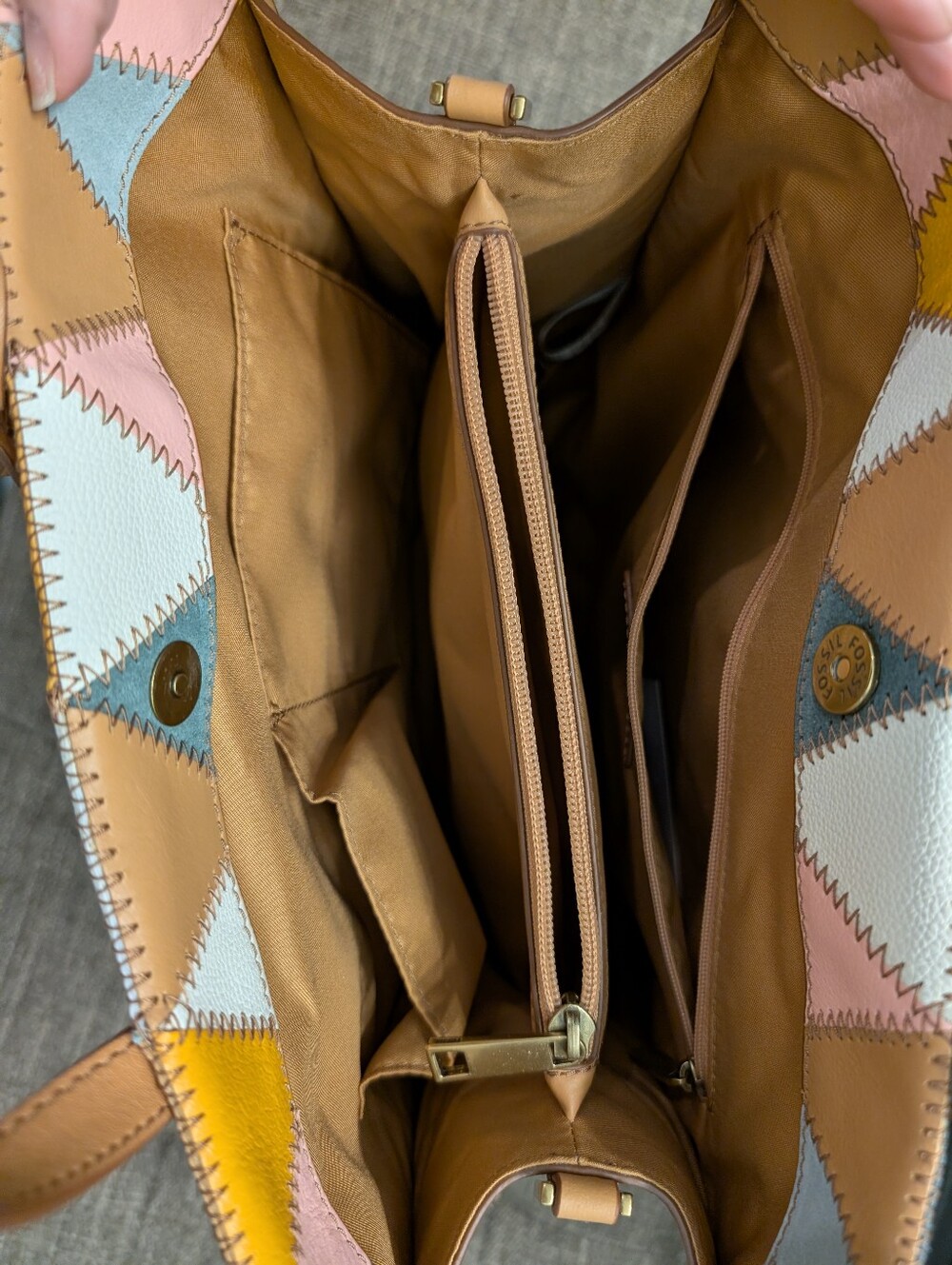Fossil Geometric Patchwork Leather And Suede Shopper Tote - Picture 4 of 7